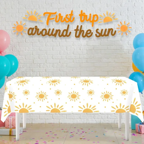 Vista 5 de Decoraciones de cumpleaños de primer viaje alrededor del sol – Decoraciones de primer cumpleaños de arco iris para niñas y niños, platos