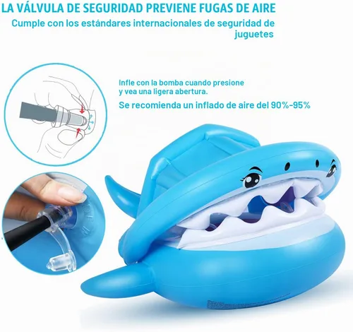 Vista 2 de Flotador de piscina para bebés con toldo inflable de tiburón para niños de 6 a 36 meses