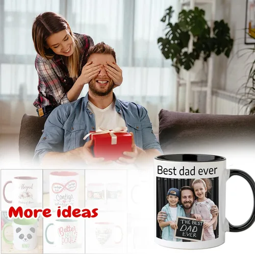 Vista 7 de OELTTG Tazas de café novedosas, taza personalizada con nombre y logotipo de texto fotográfico, taza personalizada de 11 onzas en ambos lados