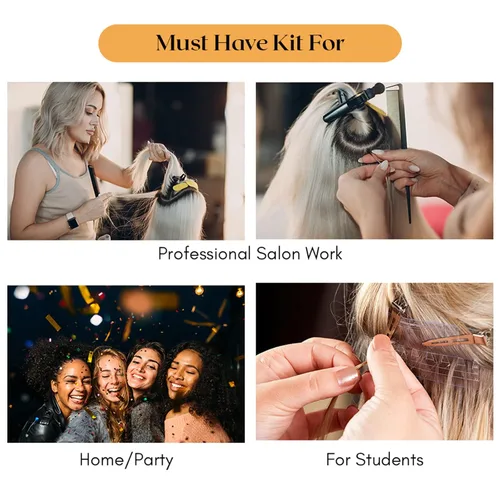 Vista 9 de El kit de herramientas de extensión de cabello incluye 2 alicates de prensado de microeslabones con microperlas, 12 clips de seccionamiento
