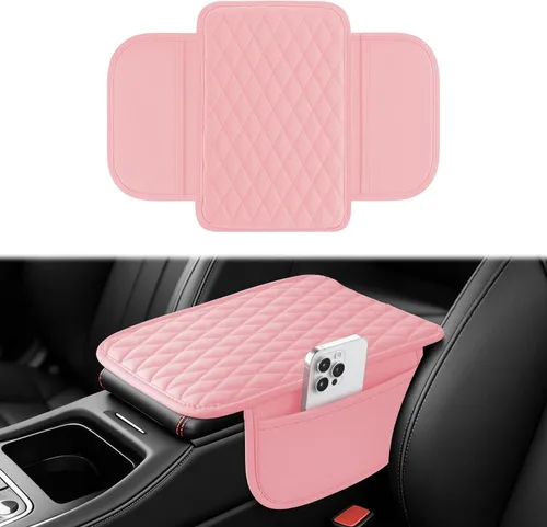 Vista 9 de Amiss Almohadilla de consola central para automóvil, funda universal impermeable para caja de asiento de reposabrazos, protector de cuero