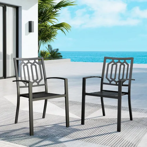 Vista 16 de MFSTUDIO Juego de 4 sillas de comedor apilables para patio, hierro forjado Patrón de red