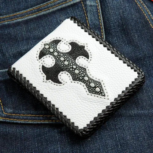 Vista 8 de White Stingray Skin - Cartera de motociclista para hombre talla M Blanco Cartera