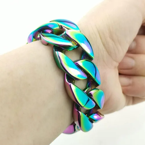 Vista 3 de Pulsera de acero inoxidable 316L con acabado de arco iris enorme de 0.945 in
