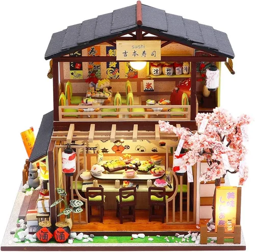 Vista 2 de Spilay - Kit de rincón de libro para adultos, kit de casa en miniatura japonés de bricolaje With Dust Cover & Music Box, DIY Wooden Craft for
