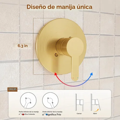 Vista 6 de Juego de grifo de ducha de bañera de oro cepillado con cabezal