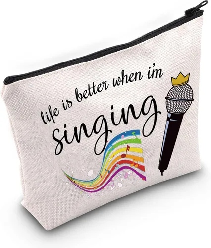 Vista 9 de LEVLO Bolsa de maquillaje cosmética para cantar, regalo para amantes de la música, la vida es mejor cuando estoy cantando maquillaje con cremallera