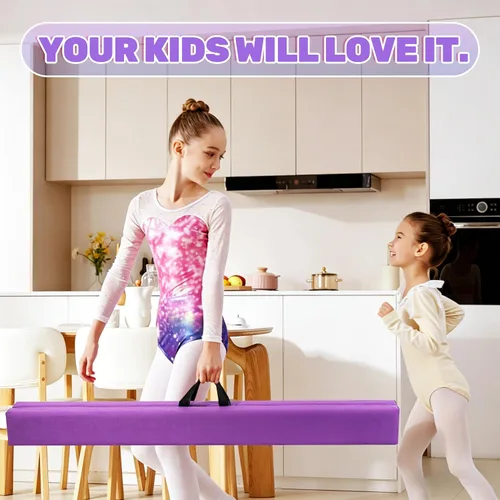 Vista 9 de FC FUNCHEER - Viga de equilibrio plegable, viga de suelo para gimnasia, equipo de gimnasia para niños, base de madera, fondo antideslizante y bolsa