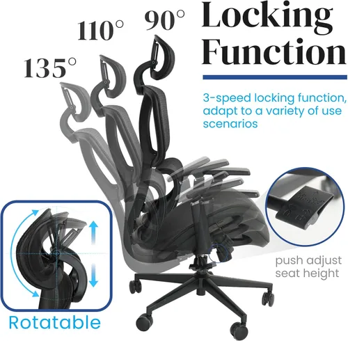 Vista 6 de FOH Silla de oficina ergonómica de malla con malla transpirable, silla de escritorio para computadora, silla de trabajo ergonómica con respaldo
