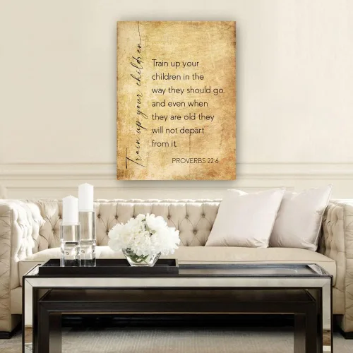 Vista 3 de Póster de Proverbios 22 6 con cita bíblica, póster de escritura en lienzo, pinturas de decoración vertical para baño, fotos para cocina, decoración