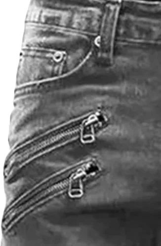 Vista 2 de Maiyifu-GJ Jeans de motociclista desgastados para hombre, rasgados, punk, góticos, con cremallera, pantalones de mezclilla hiphop, pierna cónica