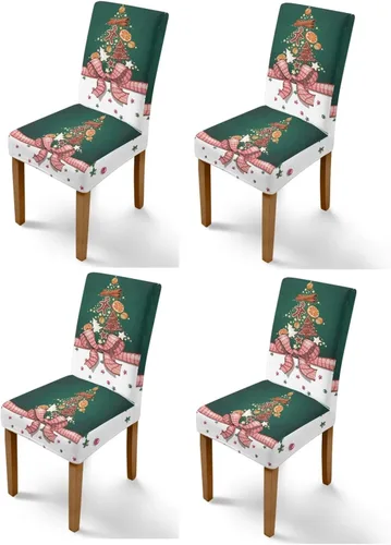 Vista 52 de Rnyleeg Fundas navideñas para sillas de comedor, fundas de asiento de comedor con estampado de campanas brillantes, juego de 1 funda suave y lavable