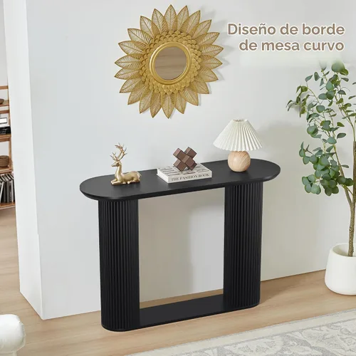 Vista 3 de Mesa Consola Acanalada, Mesa de Entrada Estilo Granja con Almacenamiento y Patas de Madera Acanalada, Mesa de Sofá Estrecha, Mesa de Entrada Pequeña