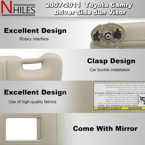 Vista 3 de NHILES Visera solar del lado izquierdo del conductor y del lado derecho del pasajero compatible con Toyota Camry sin luz 2007 2008 2009 2010 2011