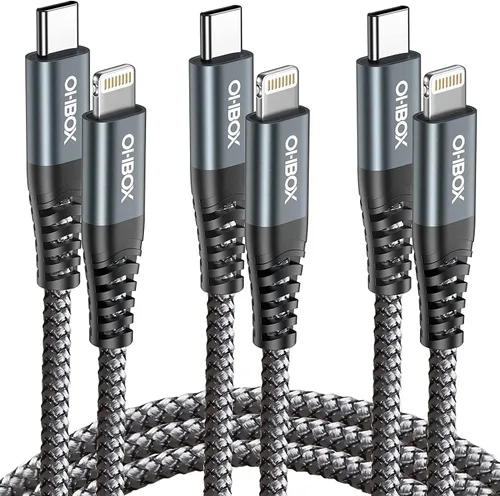 Vista 10 de Cable de carga corto para iPhone de 1 pie, [certificado Apple MFi], paquete de 3 cables Lightning USB de carga rápida, cable de carga i