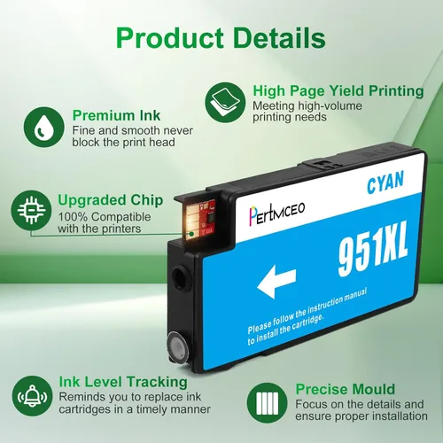 Vista 4 de Cartuchos de tinta 950 951 de repuesto para HP 950 951 XL compatible con impresora HP OfficeJet Pro 8610 8600 8620 8100 8630 8625 8615 8660 276dw