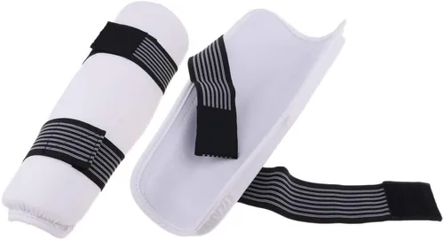 Vista 3 de DYNWAVE Espinillera profesional de artes marciales para artes marciales, karate, universal para hombres, mujeres y jóvenes, color blanco