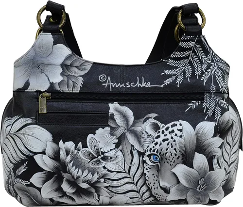 Vista 2 de Anuschka Hobo grande con triple compartimento de piel auténtica para mujer - Exterior pintado a mano