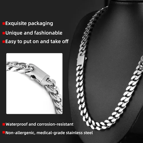 Vista 4 de CaptainSteeL Miami - Collar de cadena cubana para hombresmujeres, acero inoxidable 316L, 50.354 in de ancho, 18202224 pulgadas de largo, joyería