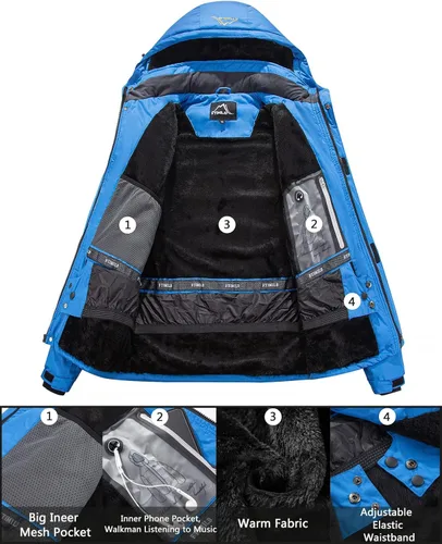 Vista 3 de FTIMILD Men's Ski Jacket Waterproof Warm Winter Mountain Windbreaker Hooded Raincoat Snow Jackets