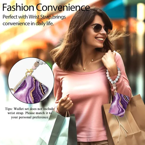 Vista 2 de Tarjetero RFID para tarjetas de crédito, cartera pequeña para mujer con llavero con cremallera, divertido estampado de cuero para tarjetas
