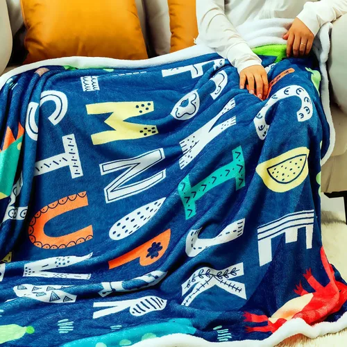 Vista 7 de Manta ABC del alfabeto para niños pequeños, manta suave de dinosaurio azul para niños, regalos ABC para niños (dinosaurios, 50 x 60 pulgadas)