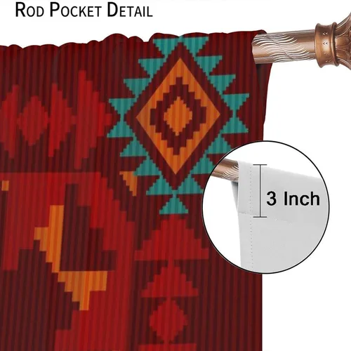Vista 355 de Cortinas con patrón geométrico tribal, estilo suroeste, azteca, rústico, occidental, nativo americano, opacas, con bolsillo para barra, decoración
