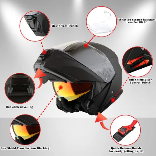 Vista 7 de Martian Casco modular de cara completa para motocicleta, protector solar con doble visera: HG362 azul amarillo