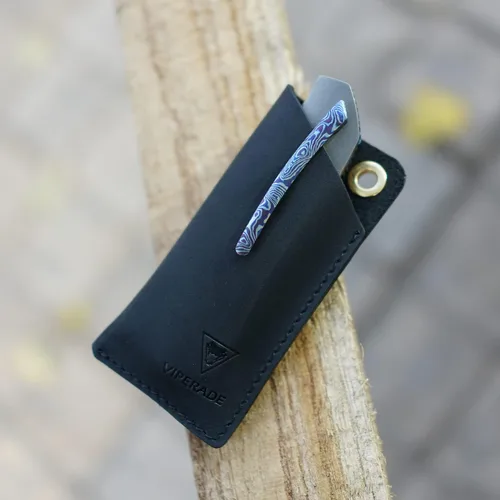 Vista 8 de VIPERAED PJ11 EDC - Funda de cuero pequeña para cinturón, funda de cuero para linterna pequeña, funda de cuero pequeña para cuchillos de cuero Negro