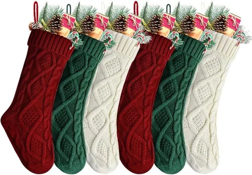Vista 16 de Medias de Navidad a granel, medias de punto trenzado azul de 18 pulgadas para decoración navideña de vacaciones, paquete de 6