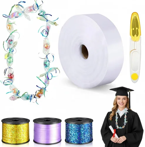 Vista 8 de Berlune Candy Lei - Kit de fabricación para fiesta de graduación, incluye tubo de polietileno de 2 pulgadas x 1000 pies, 3 rollos de cinta de regalo