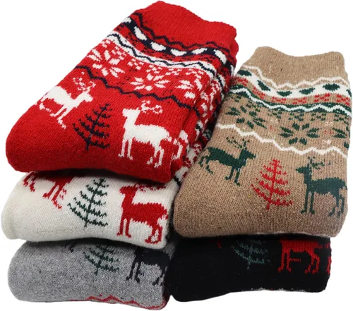 Vista 6 de YZKKE Paquete de 5 calcetines térmicos gruesos de lana para mujer, para senderismo, invierno, cálidos, pesados, suaves, acogedores, para clima frío