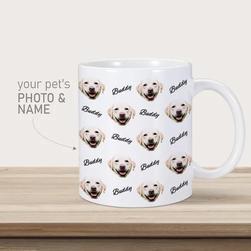 Vista 2 de Taza personalizada con nombre de cara de perro, taza de café personalizada, taza de foto de perro personalizada de 11 onzas, regalos para amantes