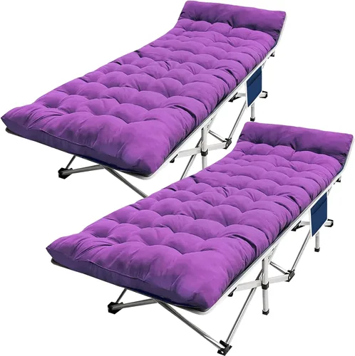 Vista 13 de Paquete de 2 catres de camping con colchón para dormir con almohadilla cómoda, cama de campamento resistente para adultos, catre plegable para casa