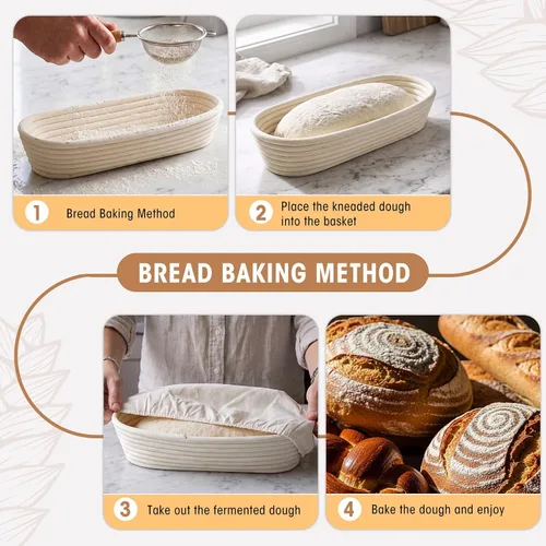 Vista 3 de Vesici Paquete de 6 cestas de 14 pulgadas para baguette Banneton con forro