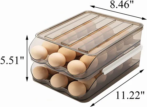 Vista 7 de Soporte para huevos para refrigerador, organizador de desplazamiento automático, contenedor de almacenamiento apilable de plástico reutilizable