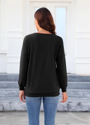 Vista 4 de Akihoo Blusas tipo túnica de manga larga para mujer, cuello redondo
