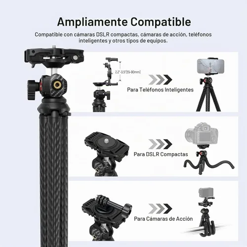 Vista 10 de NEEWER Trípode para cámara con control remoto, mini trípode flexible para teléfono con adaptador de montaje de cámara de acción, soporte oculto