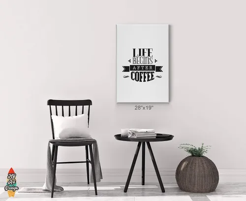 Vista 3 de HB Art Design Life Begins After Coffee Black and White Quote Retro Style Canvas Print Wall Art Coffee Bar Decor Coffee Signs Kitchen Wall Decor