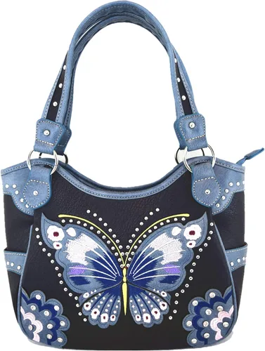 Vista 2 de Juego de cartera de estilo occidental con bordado de mariposa para mujer, bolso de hombro