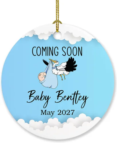 Vista 20 de Adorno personalizado para bebé que llega 2027, adorno de Navidad de Bump, elige el nombre del bebé y el año de Navidad para el nuevo abuelo abuela