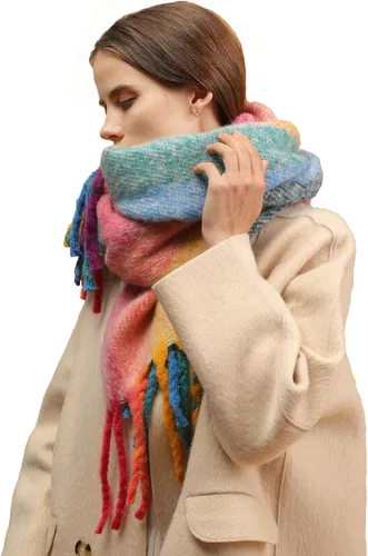 Vista 7 de Bufanda cálida para mujer, colorida y suave, cómoda, elegante chal de pashmina para clima frío, bufanda larga de moda, borla de coleta