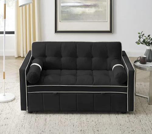 Vista 6 de LKTART Sofá cama convertible, sofá cama 3 en 1, sofá cama con cama extraíble, sofá biplaza con respaldo ajustable y almohadas para sala de estar