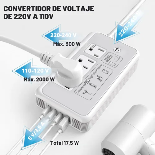 Vista 4 de Adaptador de convertidor de corriente 2000W Combo, convertidor de voltaje Gris