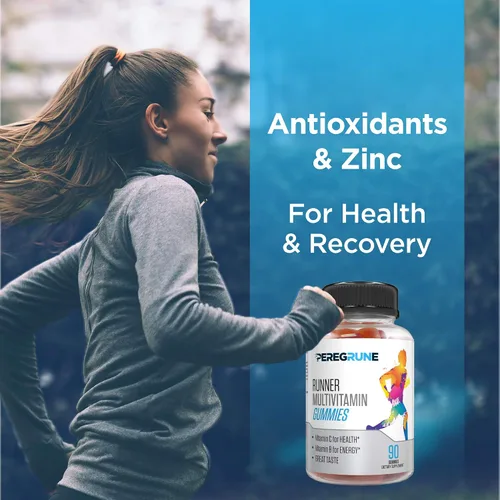 Vista 4 de Runner - Gomitas multivitamínicas – Vitamina diaria para correr con vitaminas A, C, D, E y complejo B – 50% menos de azúcar – Antioxidantes