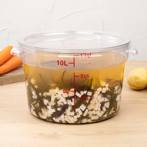Vista 3 de Restaurantware Met Lux - Contenedor de almacenamiento de alimentos de 12 cuartos de galón, 1 recipiente redondo de almacenamiento comercial, tapa se