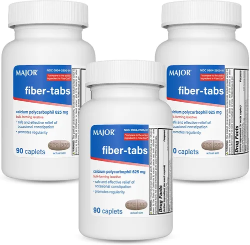 Vista 8 de MAJOR Fiber-Tabs - Tabletas de 625 mg - Terapia de fibra para regularidad - Alivio ocasional del estreñimiento para adultos - 90