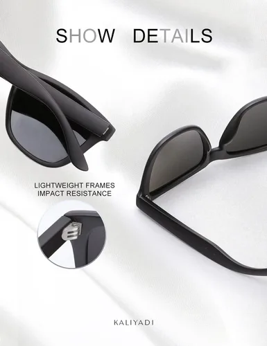 Vista 6 de KALIYADI Gafas de sol unisex polarizadas retro clásicas modernas para hombres y mujeres, gafas de sol para conducir con bloqueo UV, C Negro brillante