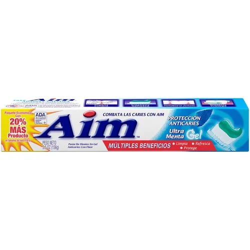 Vista 2 de Aim Aim Cavity Protection - Pasta de dientes en gel de menta, 5.5 onzas (paquete de 3)