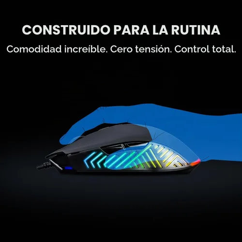 Vista 3 de Rampage Spear V2 - Mouse para juegos con cable negro con iluminación RGB, 12800 DPI, 7 botones programables, mouse ergonómico ligero
